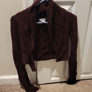 Charlotte Russe Chocolate Brown Cropped Shawl-Collar Cardigan
